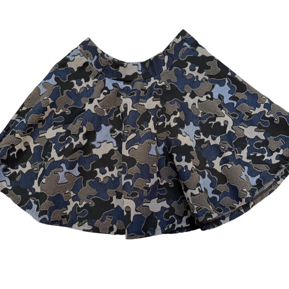Zara mini skater skirt blue tones camouflage brocade size medium - Picture 1 of 7